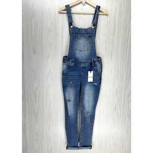 Wallflower Denim Bib Overall Juniors Small Blue Distressed Tomboy Ankle‎ Summer